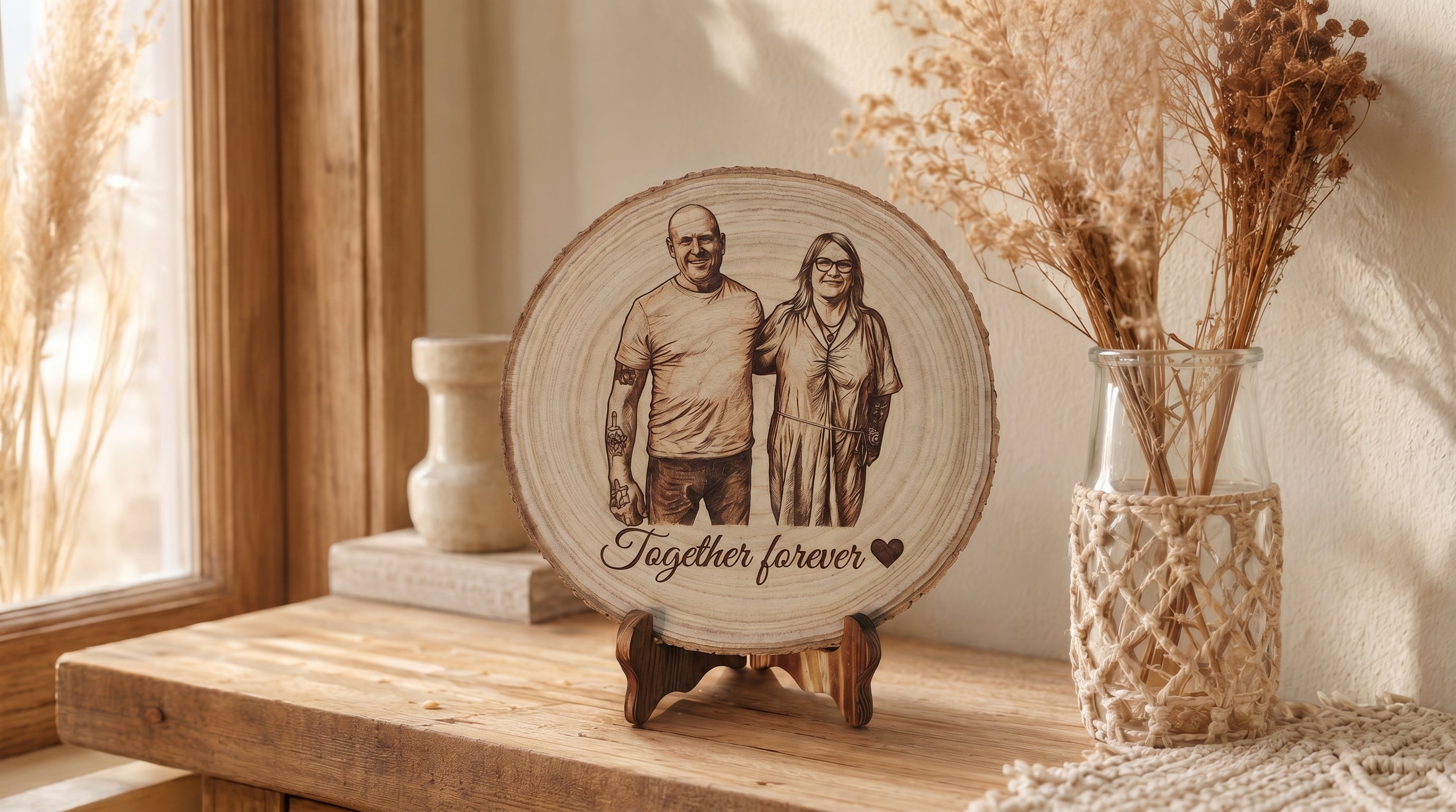 Personalized Photo Engraving Effect on Wood, Custom Couple Portrait Gift, Rustic Anniversary Decor, Engraved Wood Picture, Wedding Gift